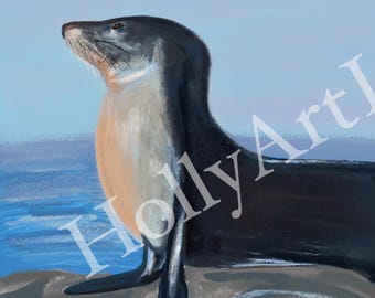 Californian Sea Lion Print: Gouache and Procreate Mixed Media Art