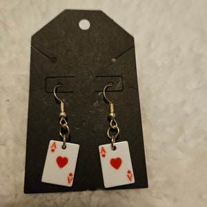 Ace of hearts playing card earrings