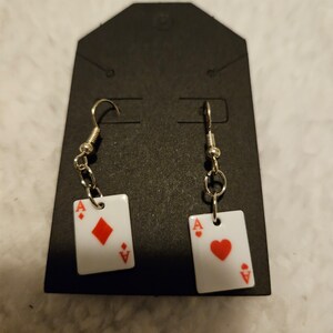 Ace of diamond and hearts playing card earrings