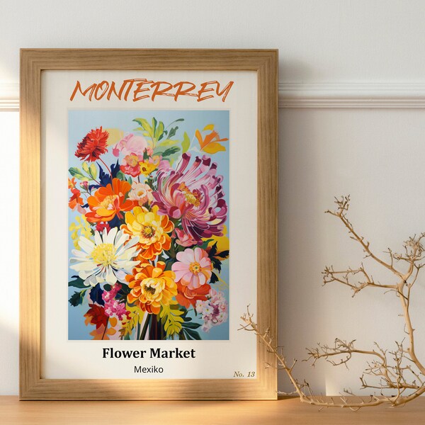 MONTERREY FLOWER MARKET Poster ~ Wohnzimmer Poster ~ Küchen Poster ~ Monterrey poster ~ blumenmarkt poster ~bunte Blumen~Flower Poster Print