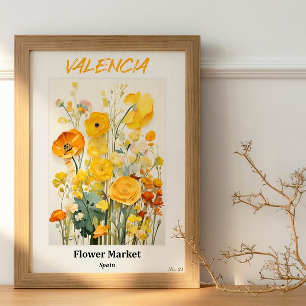 VALENCIA FLOWER MARKET Poster ~ Flower Market Poster~Wohnzimmer Poster~Monterrey poster~ blumenmarkt poster~bunte Blumen~Flower Poster Print