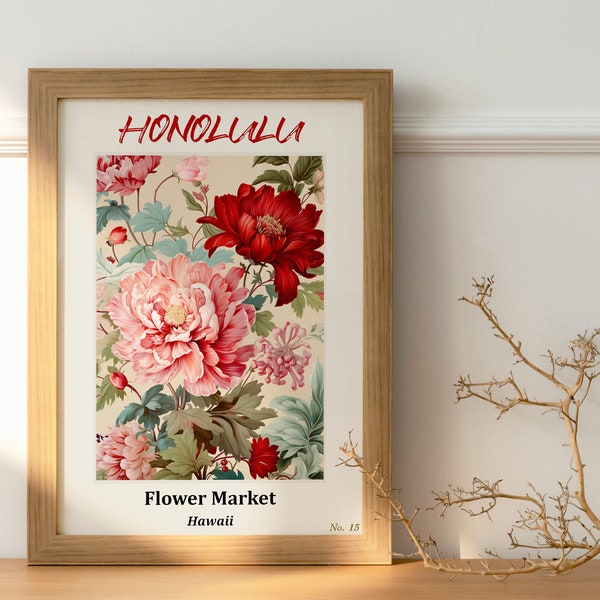 HONOLULU FLOWER MARKET Poster ~ Flower Market Poster ~ Wohnzimmer Poster~Honolulu poster~blumenmarkt poster~bunte Blumen~Flower Poster Print