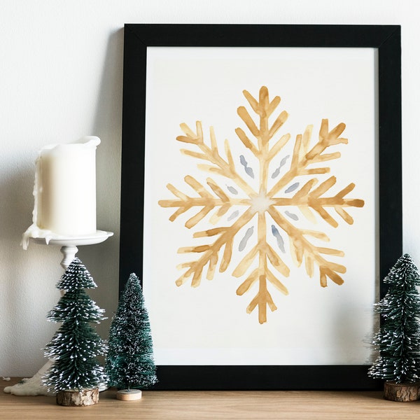 Goldene Schneeflocke Poster ~ Weihnachten ~ Schneeflocke Wandkunst ~ Weihnachts Poster ~ Weihnachten Poster Gold ~ Hochwertige Auflösung