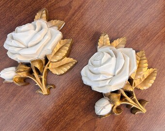 Homco Gold and White Rose Hanging Wall Decor | Set of 2 | Made in USA | 7324