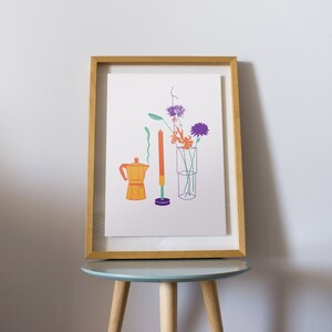 Coffee and Flowers Poster / Kitchen Art Print / Dining Room Art / Colourful Wall Art / Gallery Wall Art Print