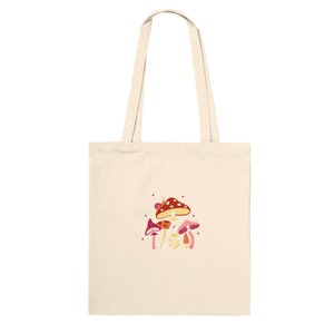 赤いキノコのトートバッグ / プレミアム品質のキャンバス / ショッピングバッグ / 幻想的な菌類 / キノコのイラスト