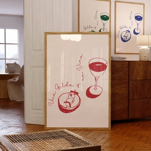 Un Vino y Una Gilda / Food Art Print / Kitchen Art / Living Room Art / Colourful Wall Art / Minimalist Art