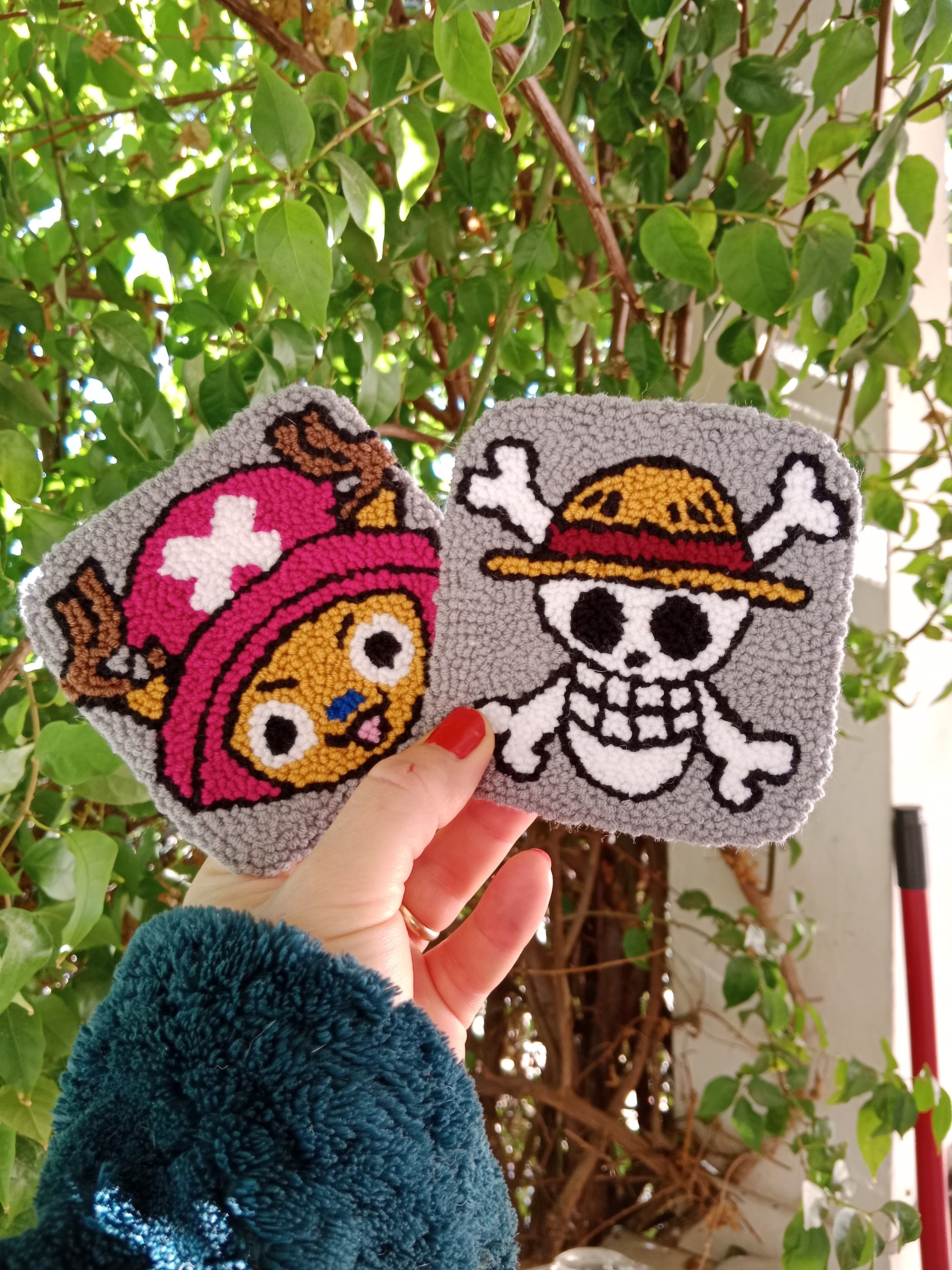 One piece mug rugs, Handmade anime coasters, Skeleton Flag One Piece ,valentines gift for him, punch art