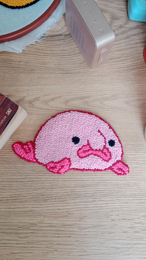 Blobfish Coaster, Punch Needle Art, Funny Animal Gift, Handmade Coffee and Tea Mat