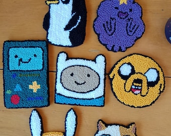 Adventure Time Punch Needle Coaster Set: Handmade Cartoon Mug Rugs