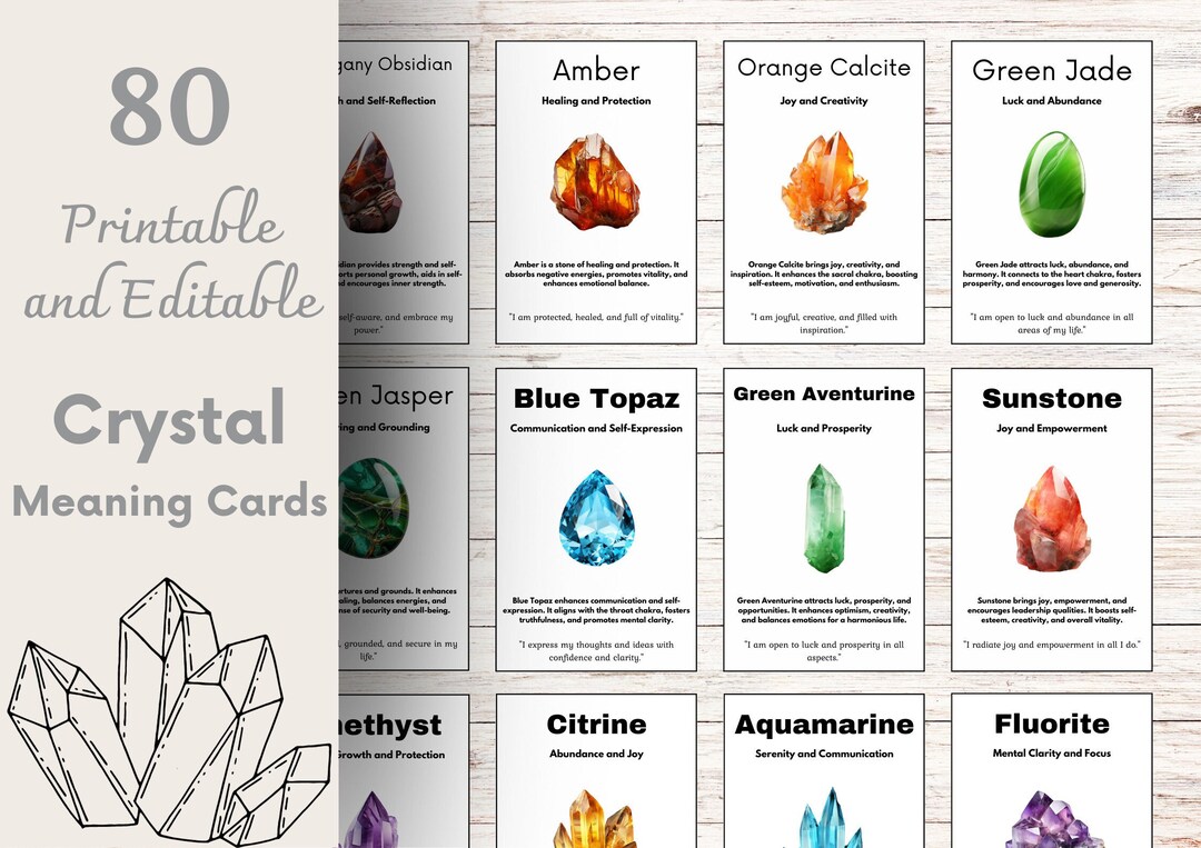 Crystal Meaning Cards 80 Printable and Editable Crystal - Etsy