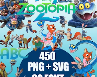 Zootopia 2 clipartbundel PNG, gelaagde SVG, digitaal papier en alfabet PNG, tekenfilm dieren transparante achtergrond, Zootopia 2 gelaagde SVG