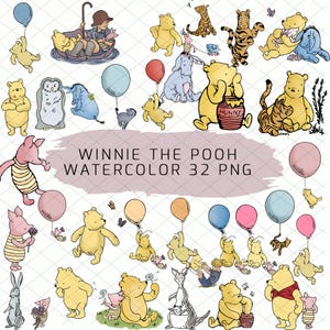 Winnie the Pooh Watercolor PNG, Watercolor Digital Paper, Baby Shower Clipart, Pooh Watercolor Winnie Digital Png, Winnie the Pooh Png
