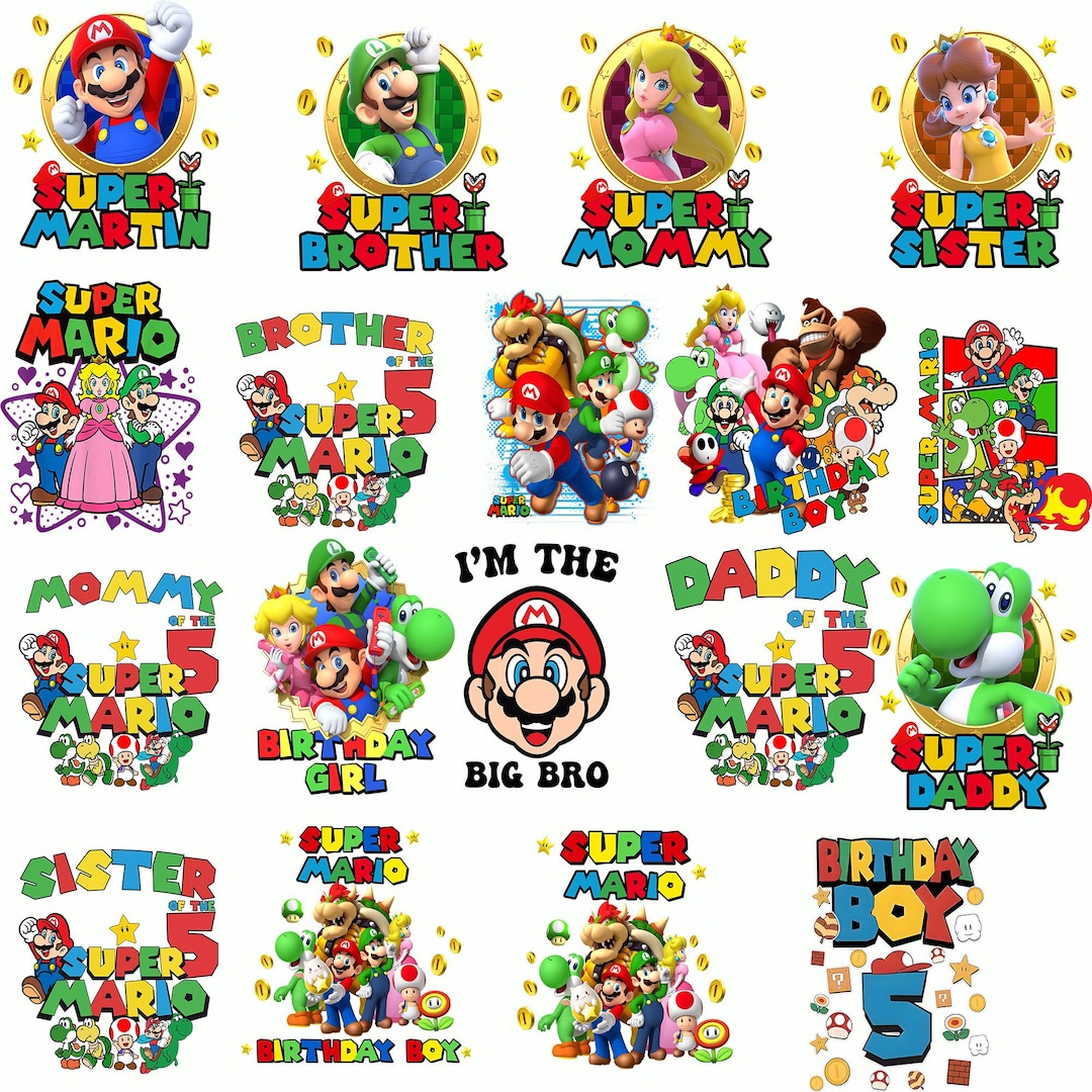 Super Mario Birthday PNG Bundle | 18 Party Cliparts | Mario Bros, Mario Kart, Super Mario, Princess & Cutter Designs - Etsy UK