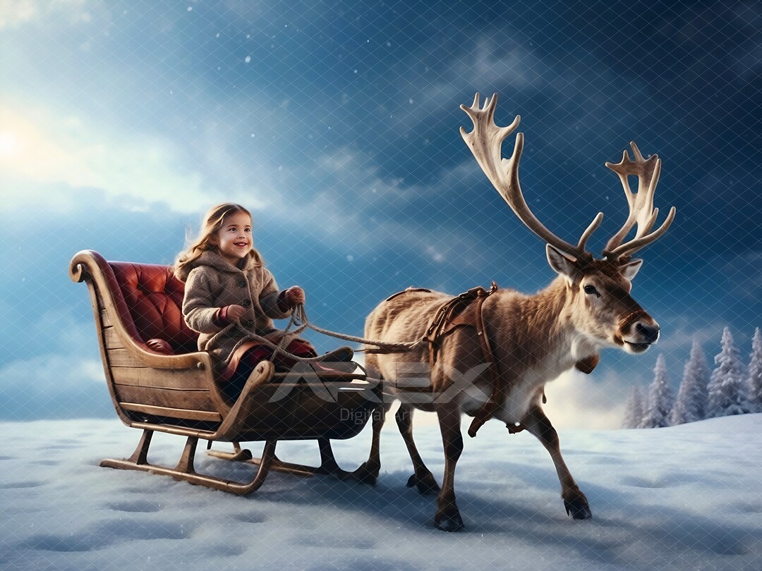 Enchanted Forest Reindeer and Sleigh Christmas Background - Etsy