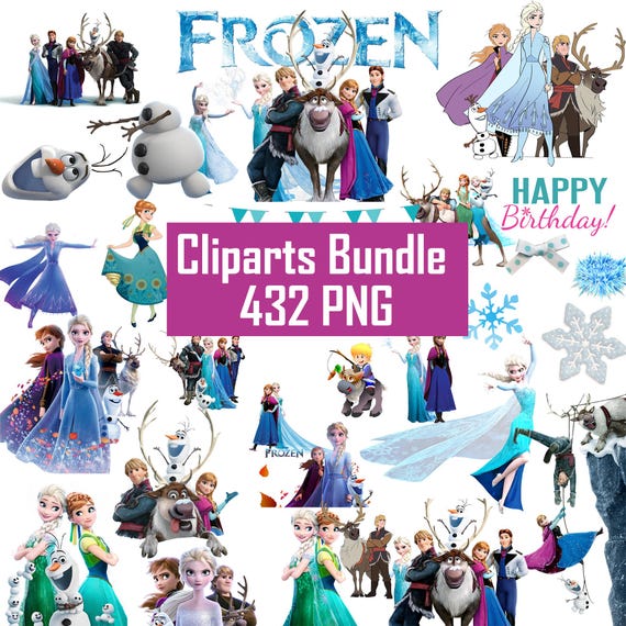 Frozen Clipart Bundle, Anna, Elsa, Olaf (PNG Digital)