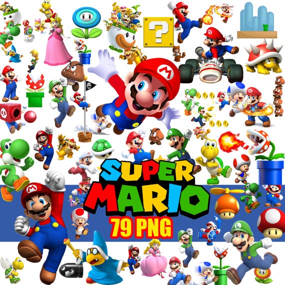 Super Mario Clipart PNG Bundle (79 Pieces) (Digital Download)