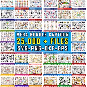 Paquete Mega Cartoon Svg, Dibujos animados Mega Png, Silueta, Cricut, Personajes de dibujos animados Mega Bundle Svg, Giga Cartoon Bundle