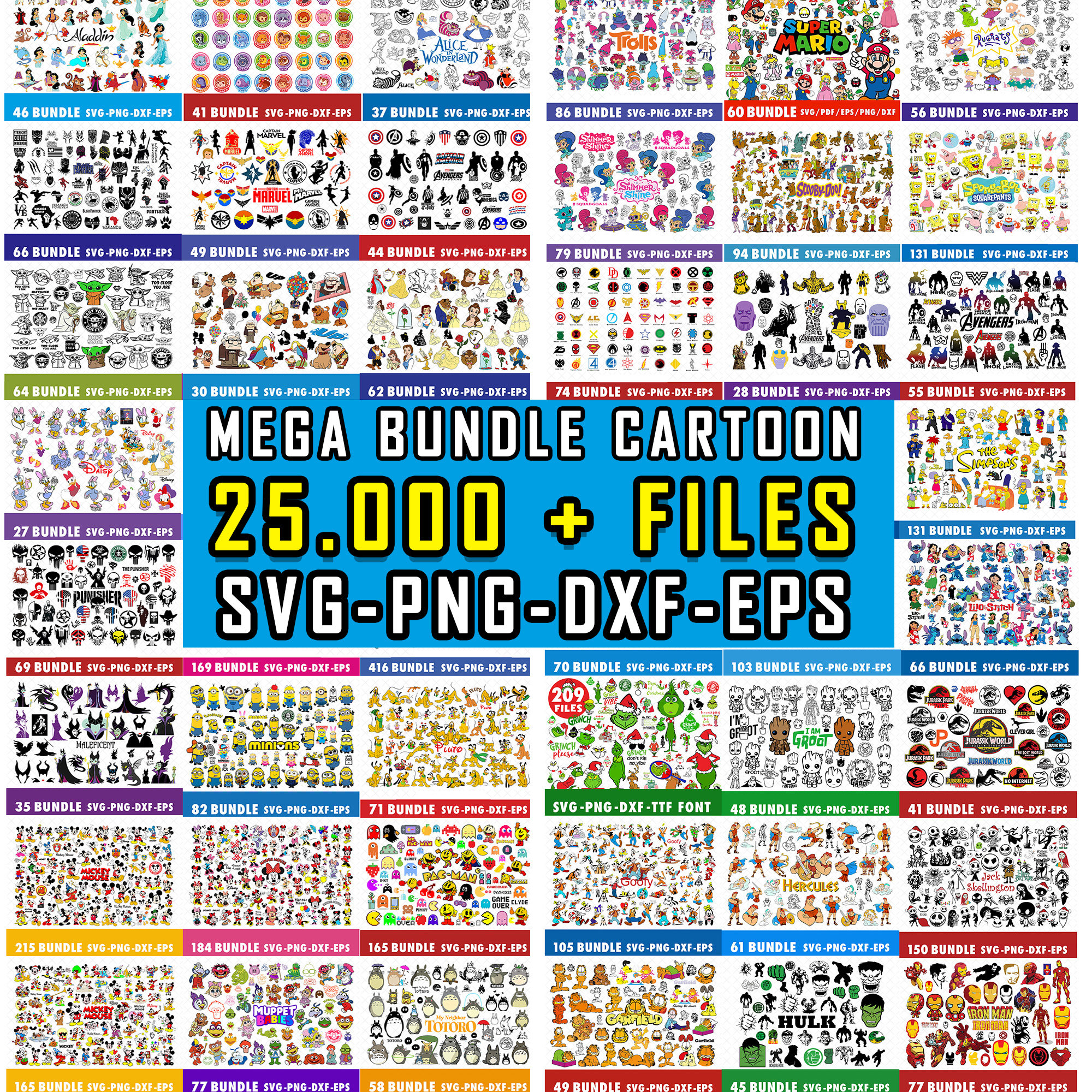Mega Cartoon Svg Bundle, Cartoon Mega Png, Silhouette, Cricut, Cartoon Characters Mega Bundle Svg, Giga Cartoon Bundle