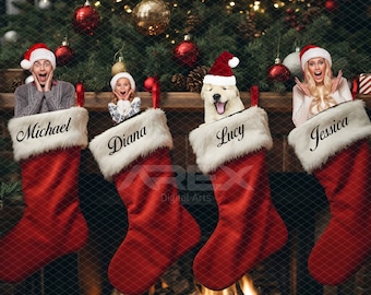 Personalized Christmas Stockings Photo Backdrop (Instant Download)