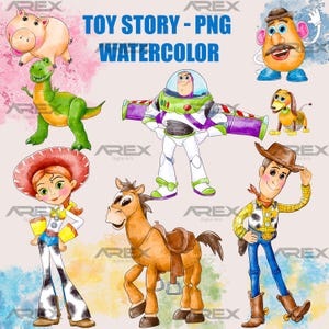 Toy Story Watercolor Printable, Buzz Lightyear Watercolor, Woody Toy Story Watercolor, Jessie Watercolor Art