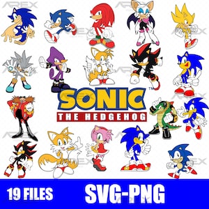 Paquete de imágenes vectoriales y clipart de archivos SVG y PNG de Sonic para máquinas de corte Cricut, Sonic The Hedgehog, personajes de Sonic Svg, Cricut