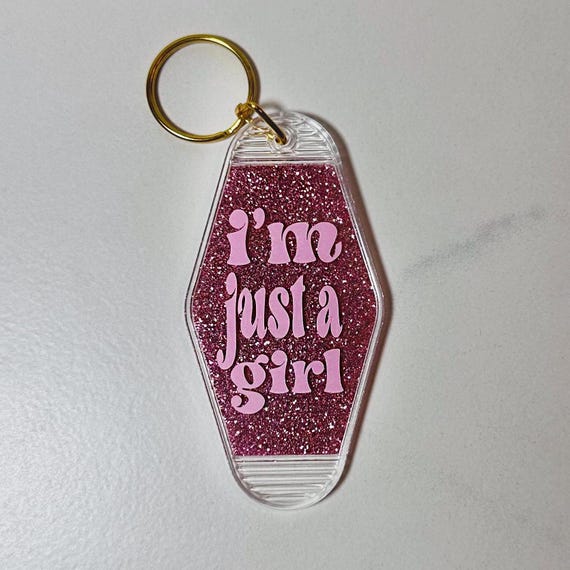 I'm Just a Girl Motel Keychain Vintage Retro Vinyl Glitter Acrylic