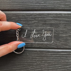Porte-clés personnalisé | Souvenir personnalisé | Porte-clés en acrylique gravé « Je t'aime » | Note manuscrite