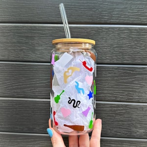 Eras Glass Can | Taylor Inspired | 16oz Iced Coffee Cup with Bamboo Lid & Straw | TS Inspired Cup | Fan Gift