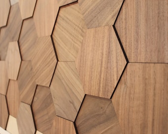 Holzwanddekor 3D-Panels (Holzsechseck) Wabenholz, originelles Wanddekor, einfache Installation, 3D-Holzplatte