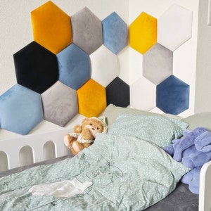 Upholstered soft bumper wall panels soft wall padding and padded boards, head panel, hexagon wall panel, wall cushion, pad wall panels zdjęcie 3