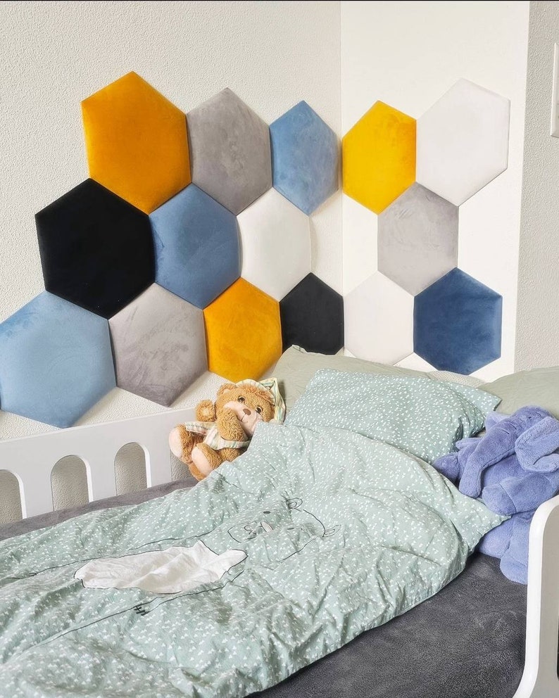 Upholstered soft bumper wall panels soft wall padding and padded boards, head panel, hexagon wall panel, wall cushion, pad wall panels zdjęcie 3