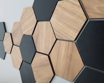 Décoration murale en bois Panneaux 3D (Hexagone en bois) Bois nid d'abeille, décoration murale originale, Installation facile, Panneau de bois 3D