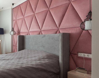 Triangles upholstered soft wall panels and padded boards (headboard panel), Upholstered head panel, veloured wall panel, sharp soft panels