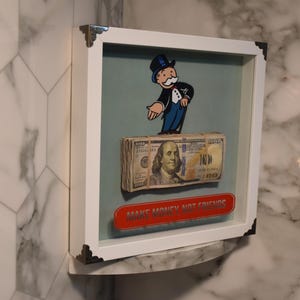 Arte con dinero de Monopoly: lienzo de arte pop realista en 3D con dinero en efectivo, decoración de cuevas para hombres, arte moderno, regalo para él, arte callejero, regalo genial para el Día del Padre para él
