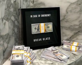 In Case of Emergency Break Glass Money Art Canvas Wall Decoration Fun Motivational Gift