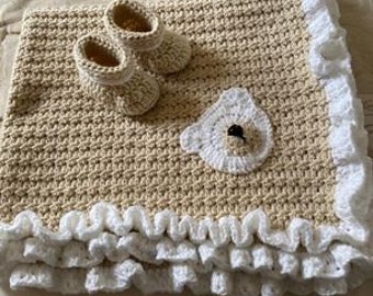 Crocheted baby booties/blanket