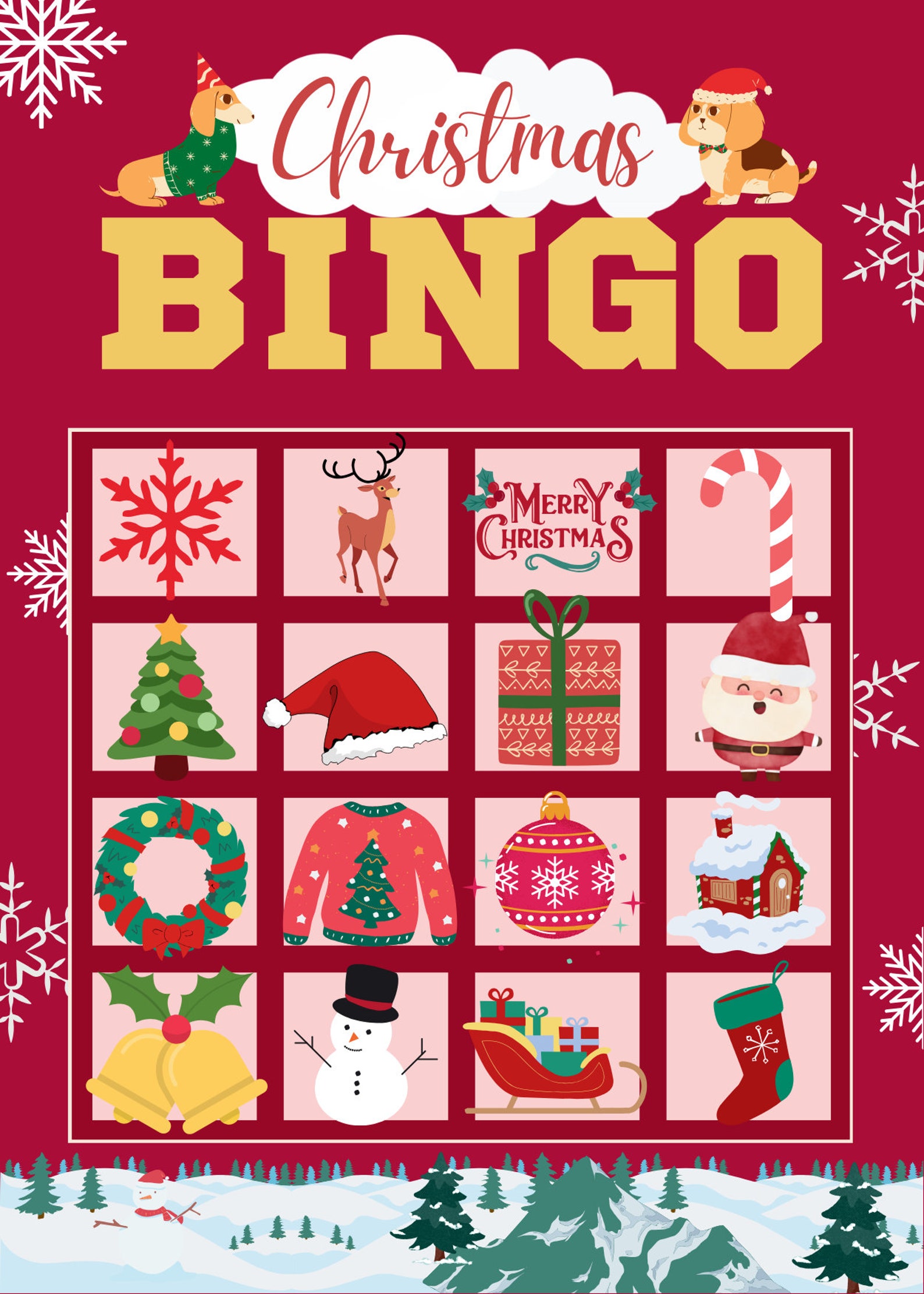 Printable Christmas Bingo Game Christmas Games Christmas Bingo Christmas Bingo For Kids Dog