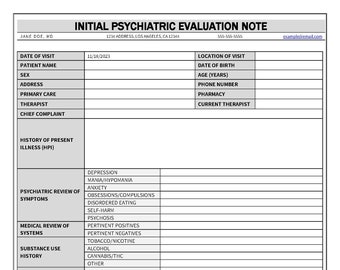 Initial Psychiatric Evaluation Note Template