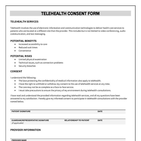 Telehealth Consent Form Etsy