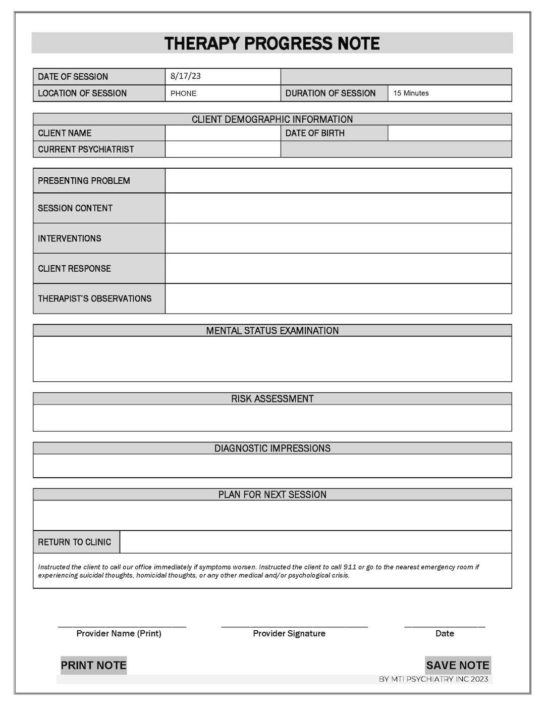 Therapy Progress Note Template - Etsy