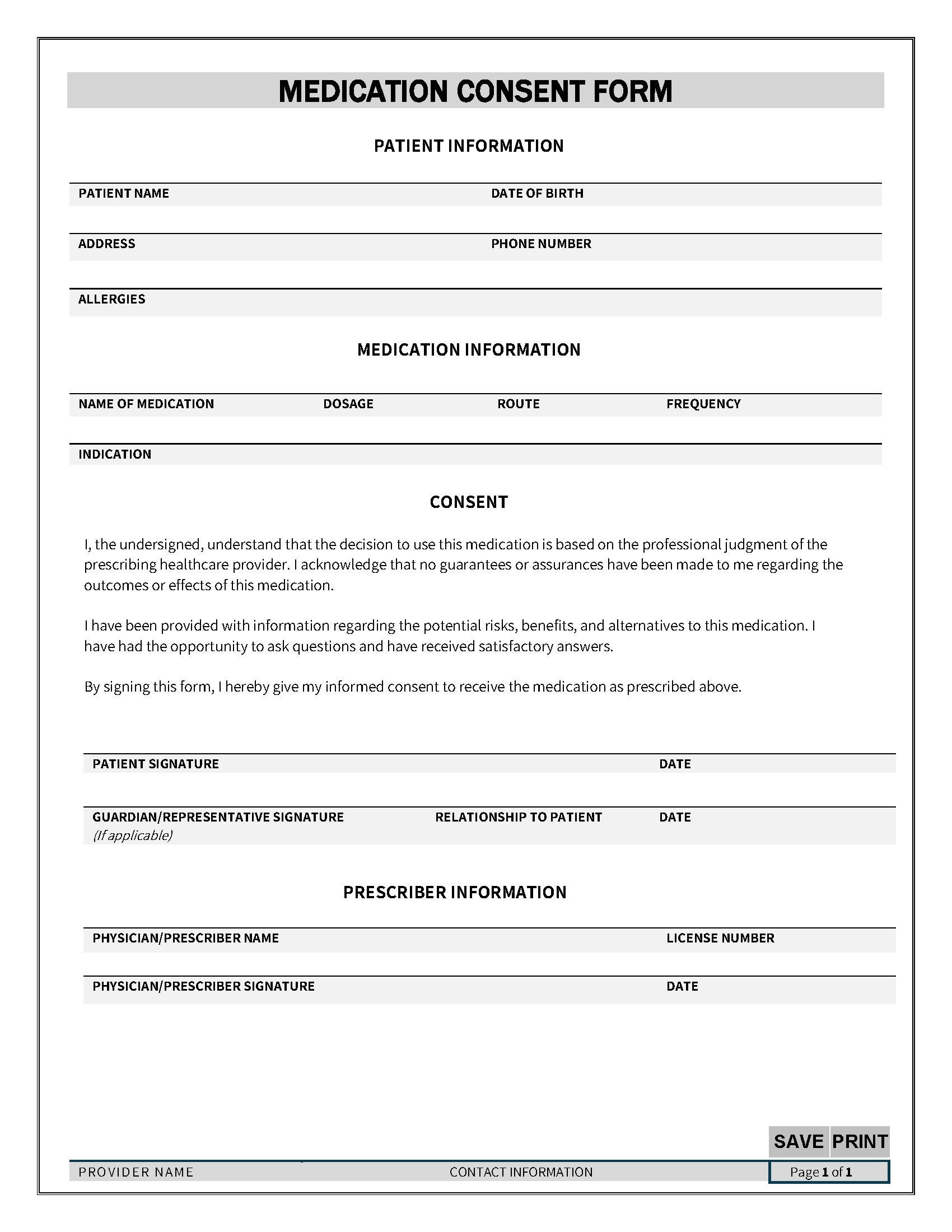 Medication consent form etsy