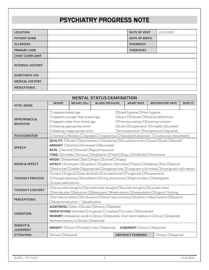 Psychiatry Progress Note Template Etsy Psychiatry Progress Note Template Etsy