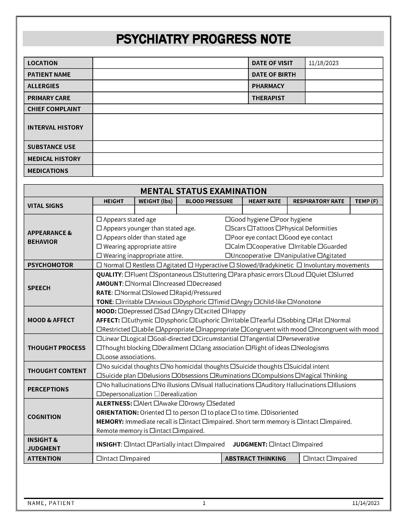 Psychiatry Note Template Templates maexproit