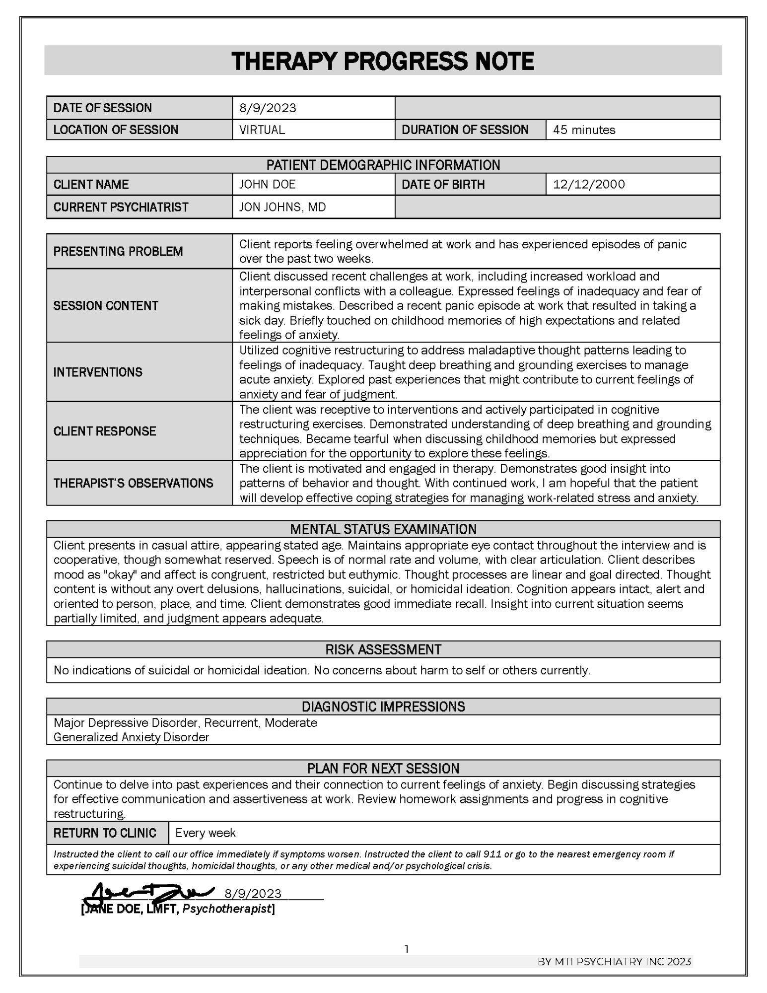 Therapy Progress Note Template Etsy