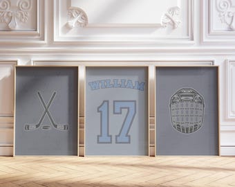 Set di decorazioni murali personalizzate a tema hockey: decorazioni sportive moderne (download digitale)