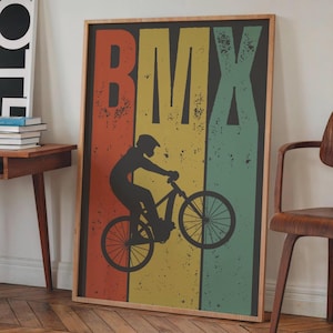 BMX Bike Rider Wall Art Print: Retro Inspired Sports Cyclist High Resolution Digital Instant Download