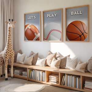 Sports Wall Art Set for Boys Room: Lets Play Ball Themed High Resolution Digital Download