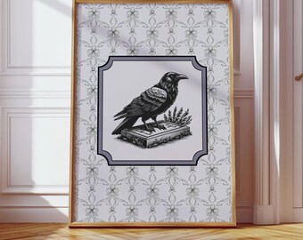 Raven Wall Art: Gothic Victorian Lace Edgar Allan Poe Themed Print (Digital Download)