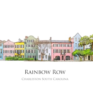 Rainbow Row Charleston South Carolina watercolor painting giclée fine art print (framed or unframed)